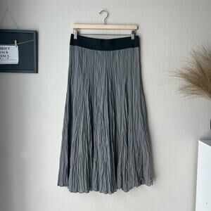 CP Shades Gray Crinkle Textured A-Line Lagenlook Pull-On Midi‎ Skirt Size Medium